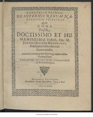 Disputatio Physica, De Internis Rerum Naturalium Principiis