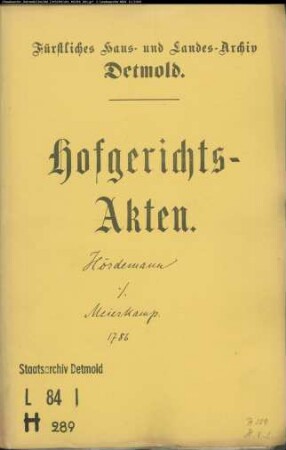 Hördemann, Konrad, Gastwirt zu Varenholz gegen Joh. Herm. Meierkamp zu Varenholz - Verpfändung einer Wiese