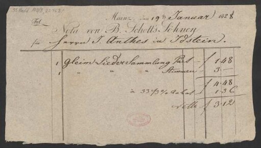 [Rechnung] Nota von B. Schott's Söhnen