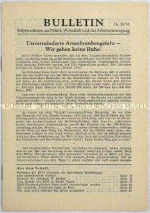 Illegales Informationsblatt der KPD "Bulletin" u.a. zu Übungen der NATO-Streitkräfte mit Atomraketen in der Bundesrepublik