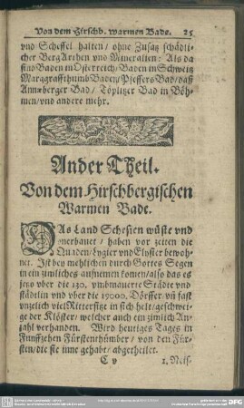 Ander Theil. Von dem Hirschbergischen Warmen Bade