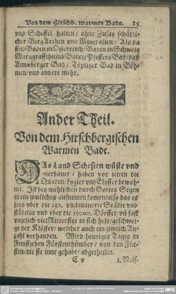 Ander Theil. Von dem Hirschbergischen Warmen Bade