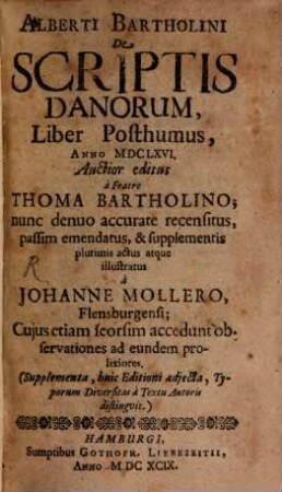 Alberti Bartholini De Scriptis Danorum, Liber Posthumus