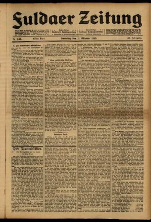 Erste Ausgabe vom Samstag, den 11. Oktober 1913.