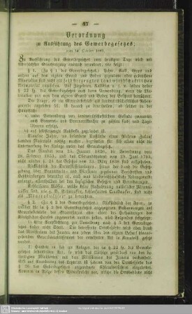 Verordnung zu Ausführung des Gewerbegesetzes