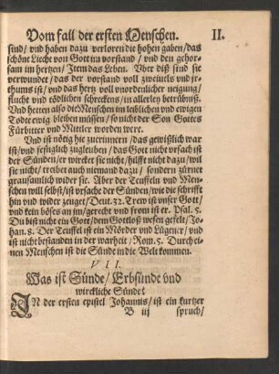 VII. Was ist Sünde/ Erbsünde und wirckliche Sünde?