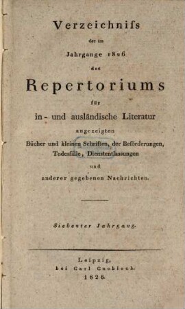 Allgemeines Repertorium der neuesten in- und ausländischen Literatur. 1826,a, 1826,[a]