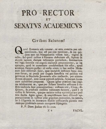2r, Pro-Rector et Senatus Academicus Civibus Salutem!