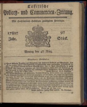 9tes Stueck, Montag den 4ten Maerz. 1782