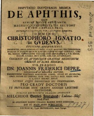 Dispvtatio Inavgvralis Medica De Aphthis