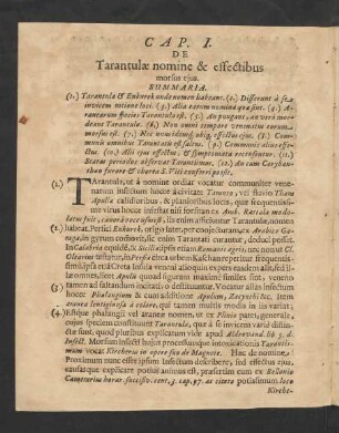 Cap. I. Tarantulae nomine & effectibus morsus ejus.
