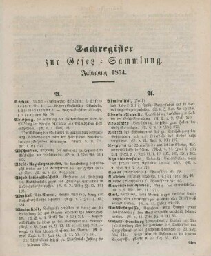Sachregister zur Gesetz-Sammlung. Jahrgang 1854