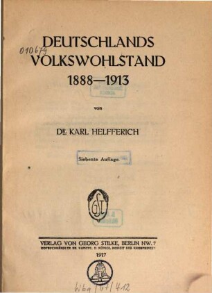 Deutschlands Volkswohlstand : 1888 - 1913