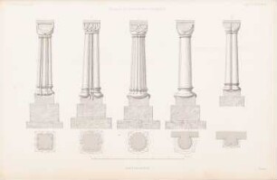 Säulen aus der Klosterruine, Georgenthal: Ansichten, Grundrisse (aus: Atlas zur Zeitschrift für Bauwesen, hrsg. v. G. Erbkam, Jg. 2, 1852)