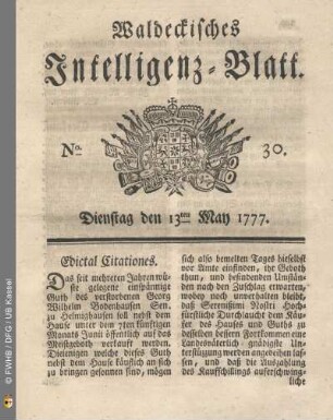 No. 30. Dienstag den 13ten May 1777