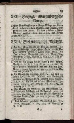 XXII. Herzogl. Würtenbergische Münzen.