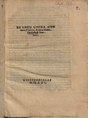 De Legis Litera Sive carne, & spiritu