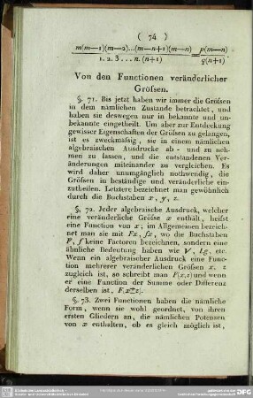 Von den Functionen veränderlicher Grössen
