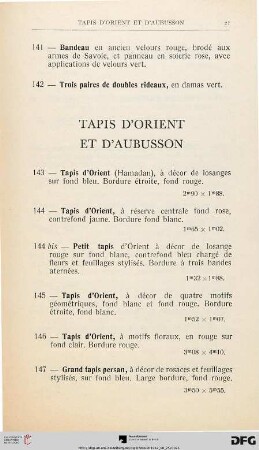 Tapis d’Orient et d’Aubusson (Nr. 143-153)