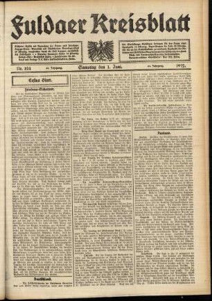 Erste Ausgabe vom Samstag, den 01. Juni 1912.