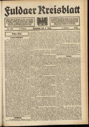 Erste Ausgabe vom Samstag, den 01. Juni 1912.