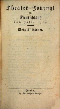 Theater-Journal für Deutschland. 1. 1777