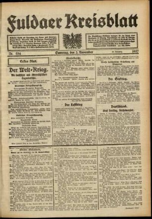 Erste Ausgabe vom Samstag, den 03. November 1917.