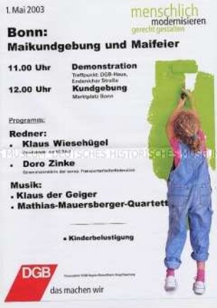 Maueranschlag mit Veranstaltungshinweisen zum 1. Mai 2003