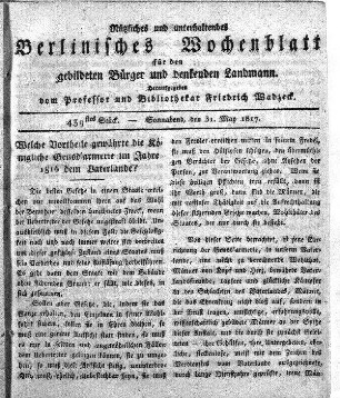 439stes Stueck, Sonnabend, den 31. May 1817