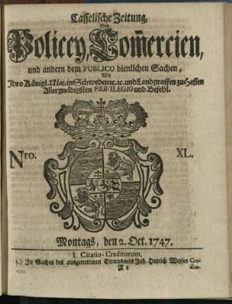 Nro. XL, Montags, den 2. Oct. 1747