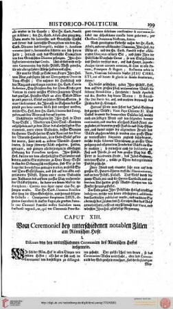 CAP. XIII Vom Ceremoniel den unterschiedenen notablen Fällen am Römischen Hofe