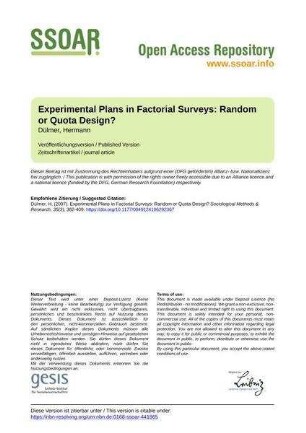 Experimental Plans in Factorial Surveys: Random or Quota Design?