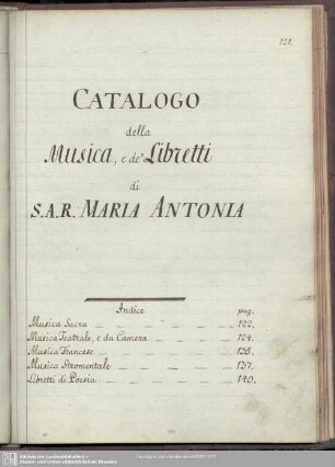 3: CATALOGO della MUSICA, e de' Libretti di S.A.R. MARIA ANTONIA - Bibl.Arch.III.Hb,Vol.787.g,3