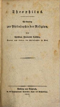 Theophilus : Eyn Beytrag zur Philosophie der Religion