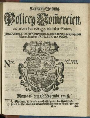 Nro. XLVII, Montags, den 18. Novembr 1748