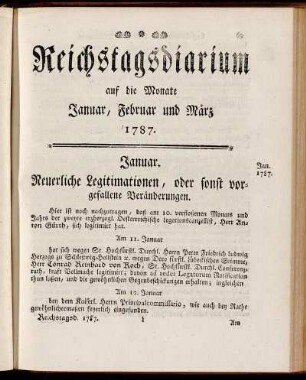 Reichstagsdiarium auf die Monate Januar, Februar und März 1787.