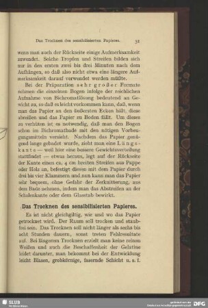 Das Trocknen des sensibilisierten Papieres