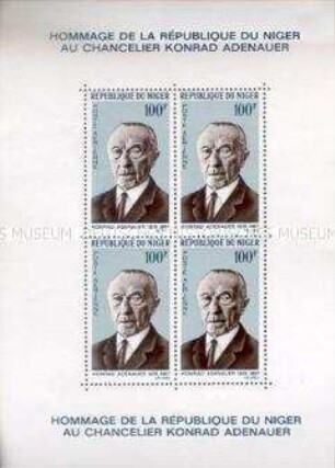 Briefmarkenblock aus der Republik Niger zum Tod von Konrad Adenauer