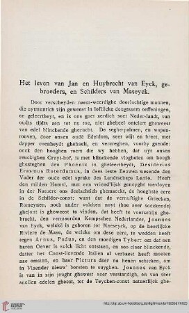Het leven van Jan en Huybrecht van Eyck, gebroeders, en Schilders van Maseyck