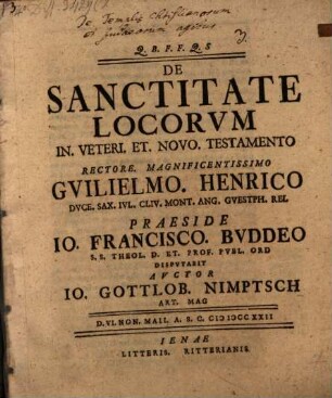 De sanctitate locorum in Veteri et Novo Testamento