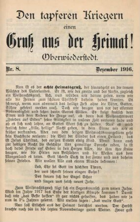8.1916: tapferen Kriegern einen Gruß aus der Heimat