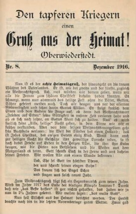 8.1916: tapferen Kriegern einen Gruß aus der Heimat