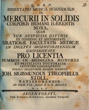 Diss. med. inaug. de Mercurii in solidis corporis humani haerentis noxa