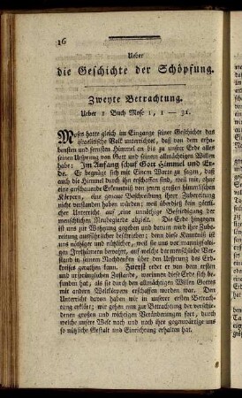 Ueber die Geschichte der Schöpfung. Zweyte Betrachtung.