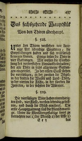Das sechszehende Hauptstük Von den Thiren überhaupt.