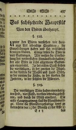 Das sechszehende Hauptstük Von den Thiren überhaupt.