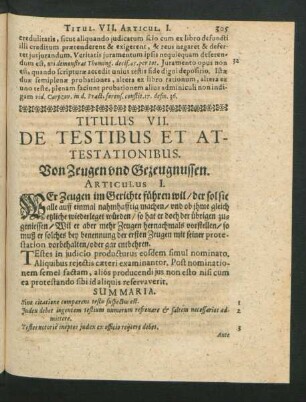 Titulus VII. De Testibus Et Attestationibus. Von Zeugen und Gezeugnussen.