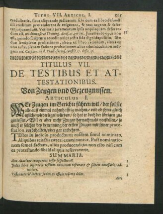 Titulus VII. De Testibus Et Attestationibus. Von Zeugen und Gezeugnussen.