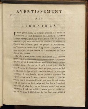 Avertissement des Libraires.