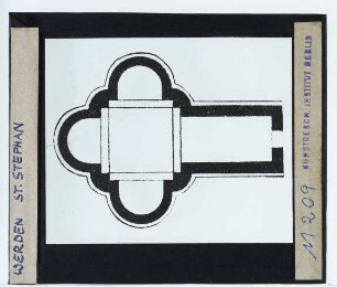 Essen-Werden, Stephanskapelle bei der Stiftskirche (9. Jh., ca. 1760 abgebr.) : Grundriss, Rekonstruktion